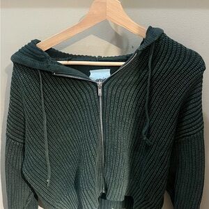 Aerie Olive Knit Zip-Up Sweater
